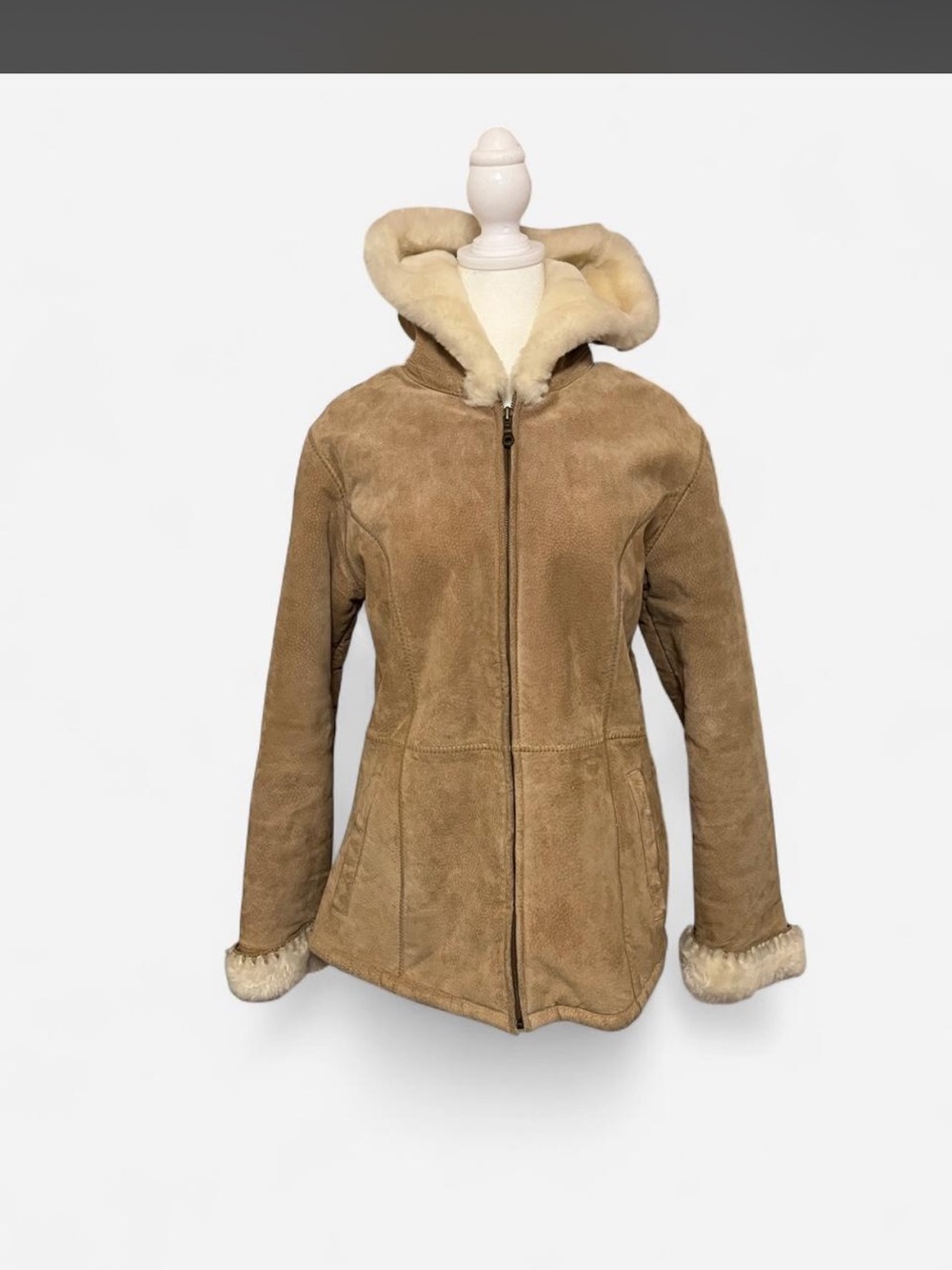 Wilson's Leather tan suede jacket with faux fur trim, size S